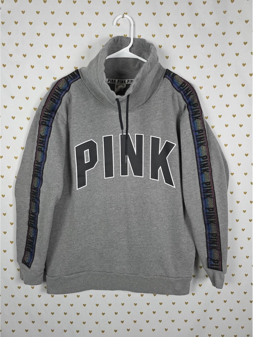 Victorias Secret Pink RAINBOW SHINE SLEEVE Slouchy Neck Sweater Campus Sweater S